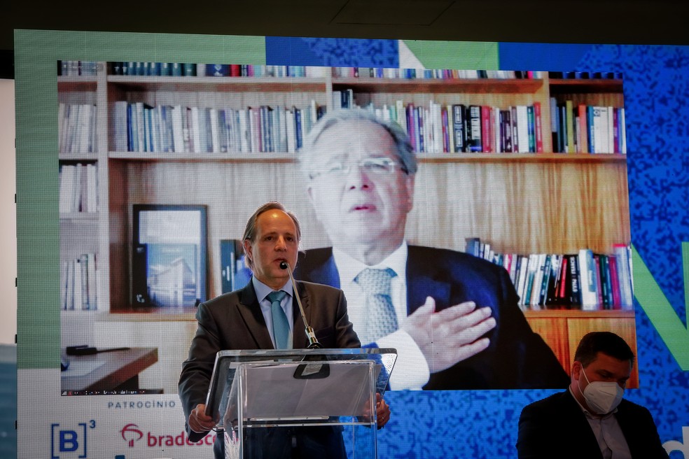 Ministro Paulo Guedes participa de evento por videoconferência — Foto: Murilo Moser/Divulgação
