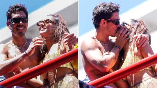 Giovanna Lancellotti e o namorado dão beijão em cima de trio no bloco de Ludmilla no Rio