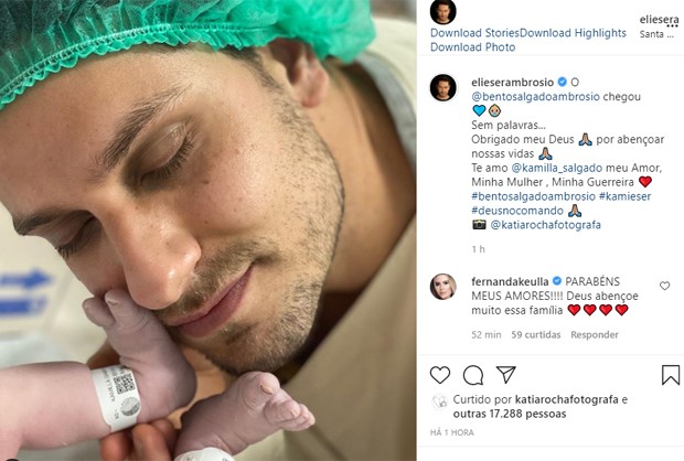 Nasce Bento, filho de Kamilla Salgado e Eliéser Ambrósio (Foto: Reprodução/Instagram)