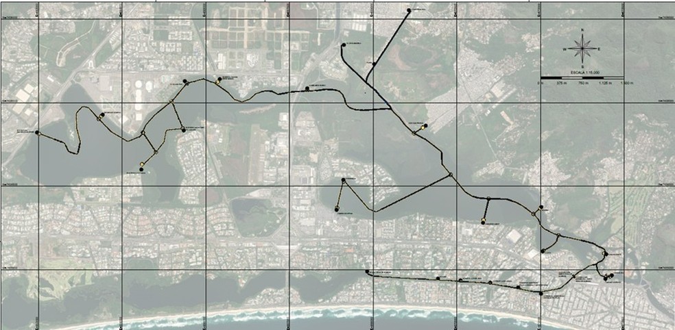 Estudo feito pela Prefeitura do Rio conta com a proposta de 16 linhas que seriam implantadas gradualmente nas lagoas da Barra da Tijuca — Foto: Reprodução