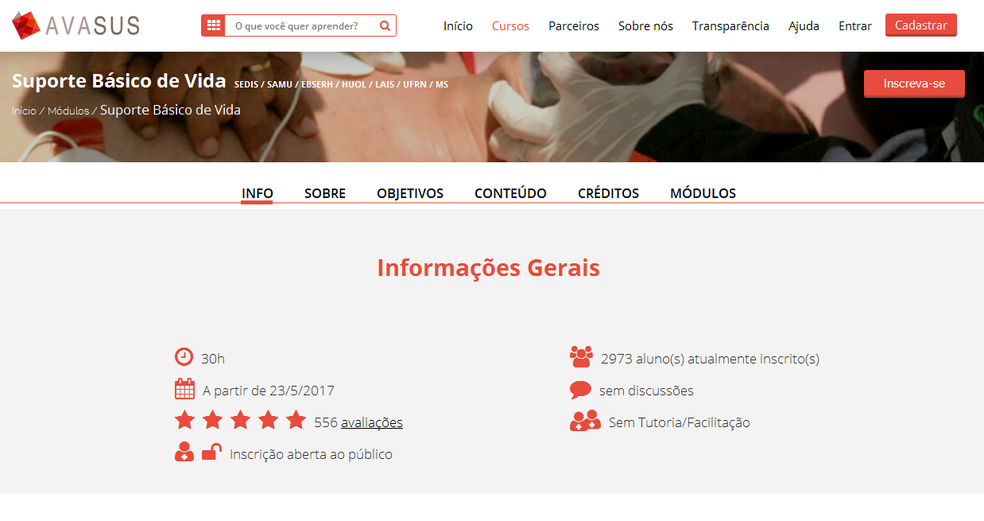 Curso é ministrado em ambiente virtual do SUS (Foto: Reprodução/AVASUS)