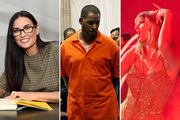 Demi Moore, R. Kelly e Taylow Swift viram seus nomes envolvidos em algumas das maiores polêmicas de 2019 (Foto: Getty Images)