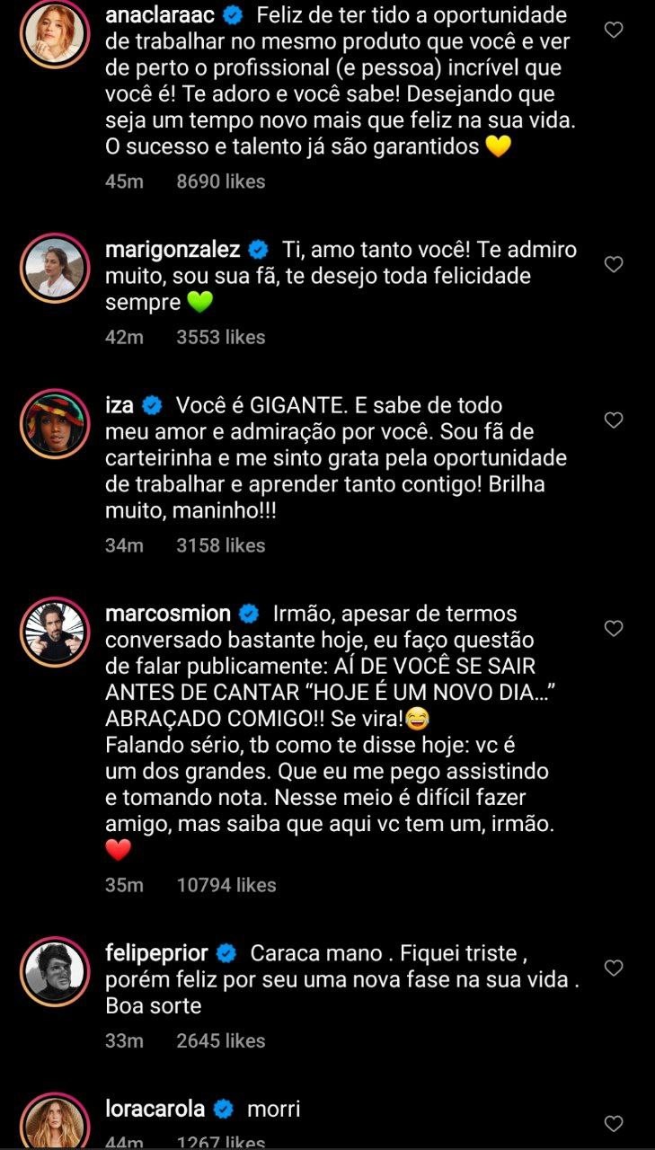 Famosos sobre Tiago Leifert deixando a Globo (Foto: Reprodução/Instagram)