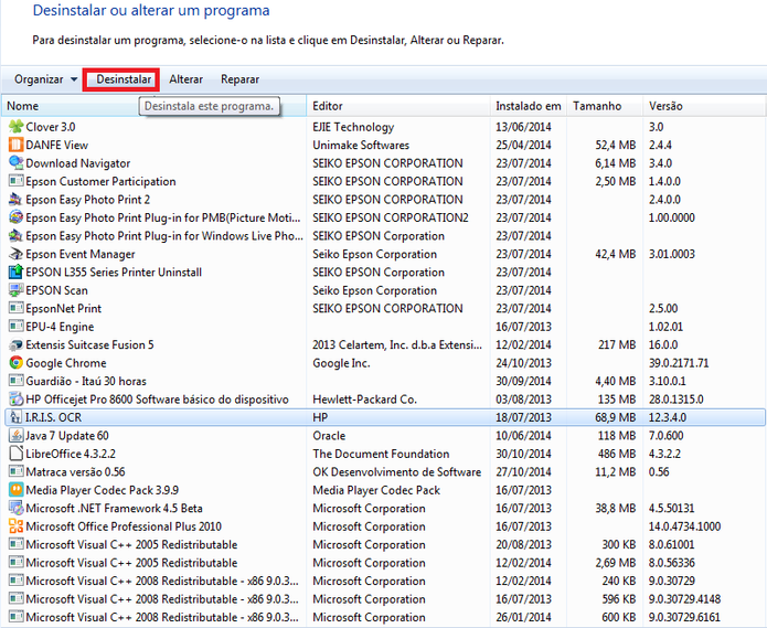 Lista de programas instalados no computador (Foto: Reprodução/ Marcela Vaz)
