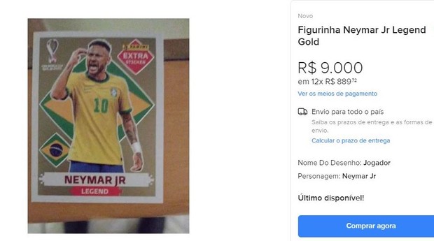 Figurinha rara de Neymar é vendida por R$ 9 mil no Mercado Livre (Foto: Reprodução)
