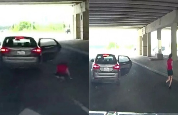 Nos EUA, mulher pula de carro em movimento para fugir de agressão do marido (Foto: Reprodução/ YouTube)