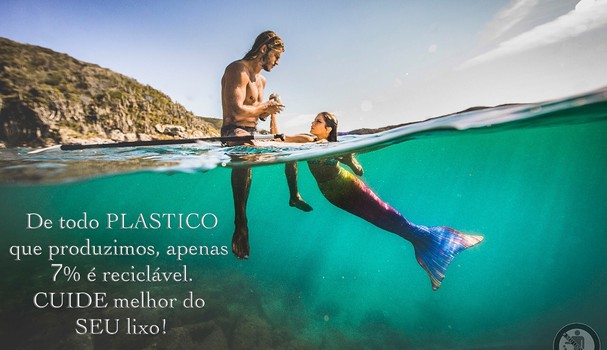 Isabella Santoni posa com o namorado, o surfista Caio Vaz, para campanha sobre conscientização de lixo (Foto: Reprodução Instagram)