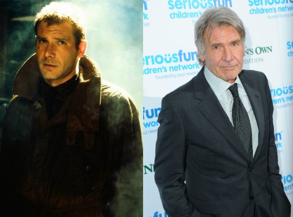 Harrison Ford aos 40 anos em 'Blade Runner' e hoje, aos 73 (Foto: Getty Images/Divulgação)