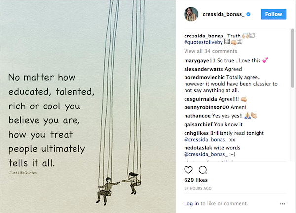 O post compartilhado pela atriz Cressida Bonas, ex-namorada do Príncipe Harry (Foto: Instagram)