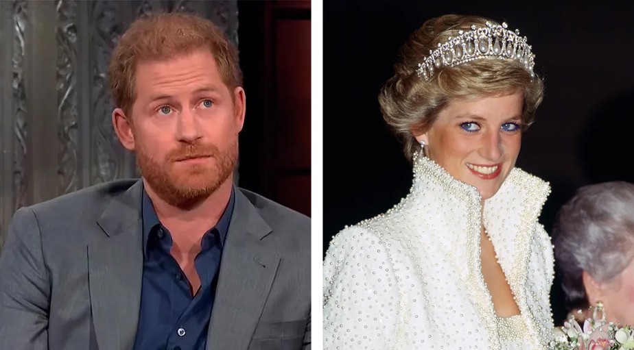 O príncipe Harry em 2023 e a princesa Diana em 1989