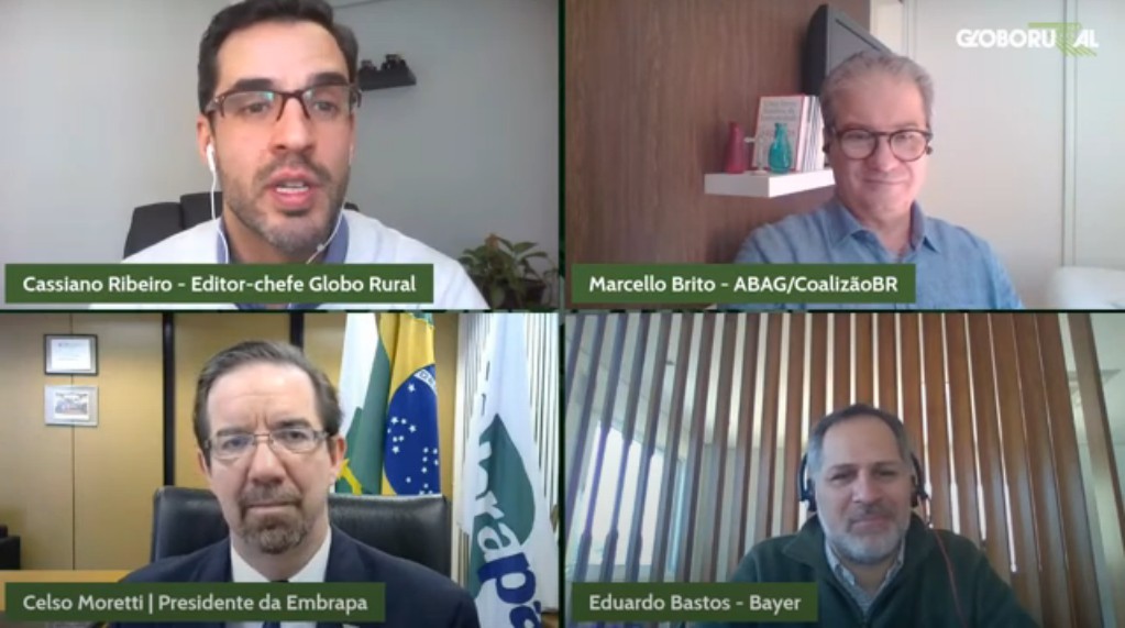 Live apresentada pela Globo Rural falou sobre potencial do mercado de carbono. Na foto: Cassiano Ribeiro, Marcello Brito, Celso Moretti e Eduardo Bastos (Foto: Reprodução/Youtube)