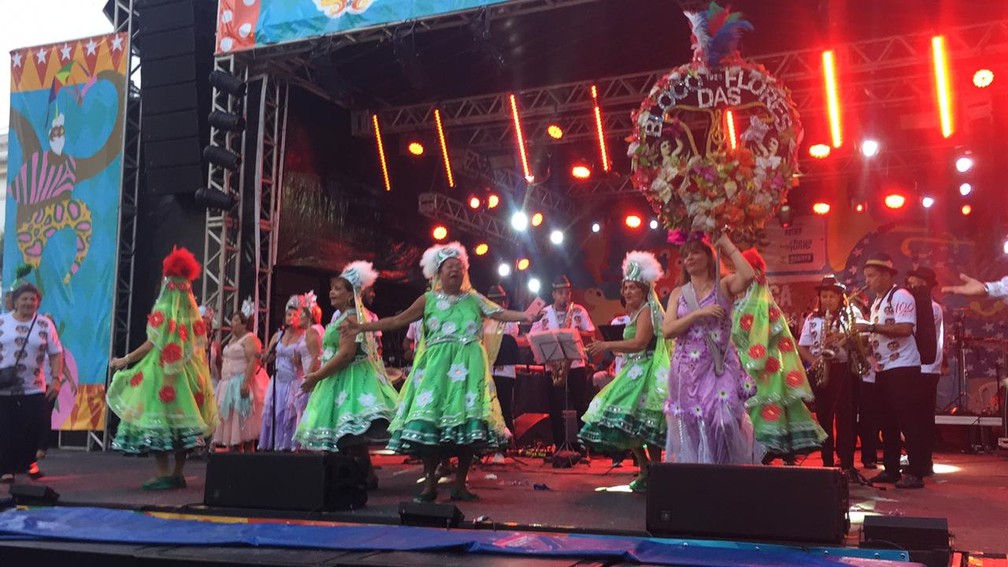 Bloco das Flores, homenageado no carnaval do Recife neste ano, fez apresentação na Praça do Arsenal — Foto: Caíque Batista/G1