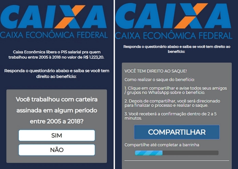 Novo golpe usando Caixa Econômica se espalha pelo WhatsApp — Foto: Divulgação/PSafe