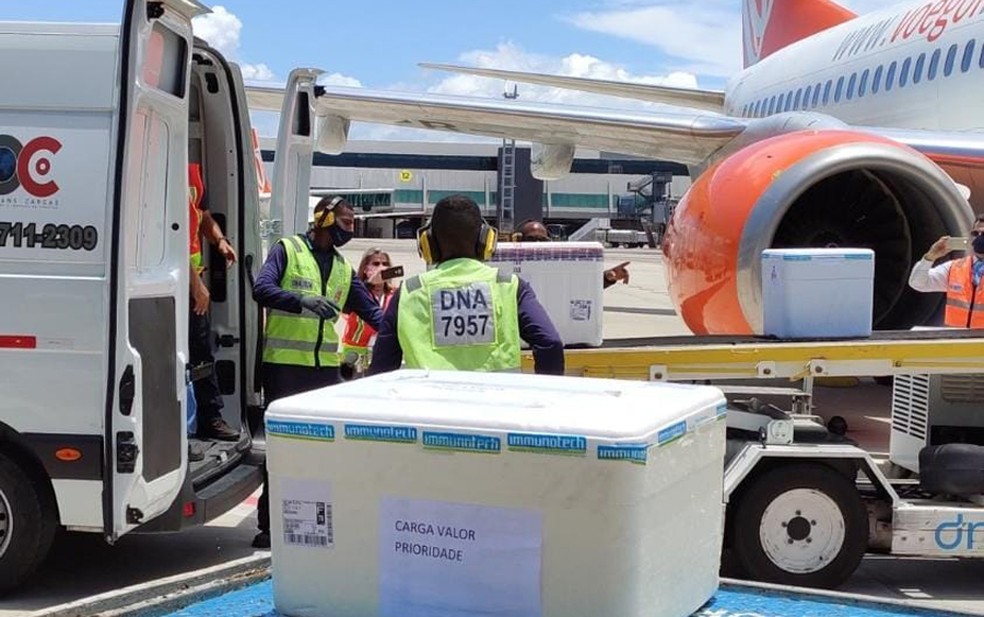 Vacinas chegaram em voo comercial ao aeroporto de Salvador — Foto: Divulgação/Sesab