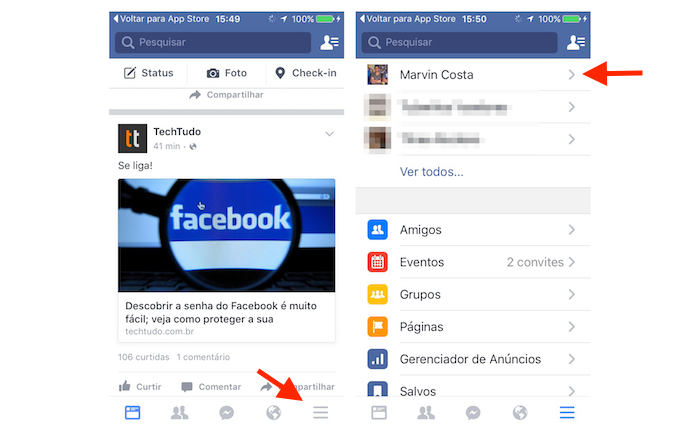 Acessando pelo iPhone a página de perfil de um usuário do Facebook (Foto: Reprodução/Marvin Costa)