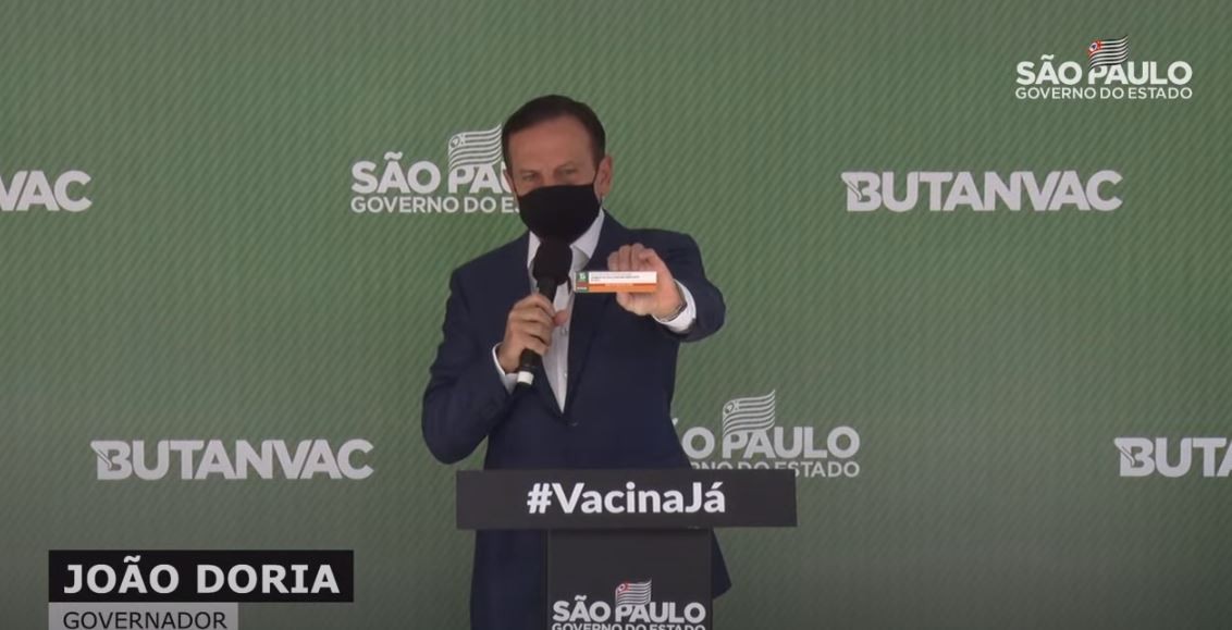 O governador de São Paulo, João Doria, durante coletiva de imprensa de anúncio da Butanvac (Foto: Reprodução/Governo do Estado de São Paulo/Youtube)