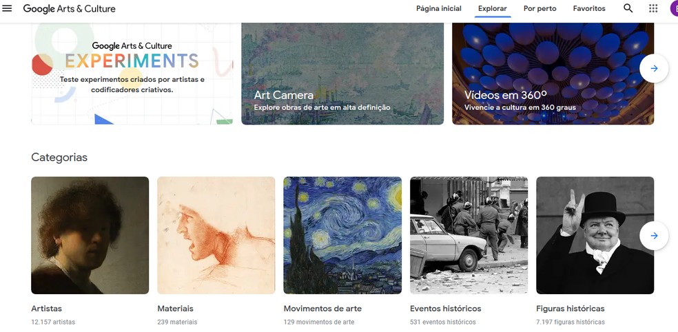 O projeto Google Arts & Culture oferece ao público a visualização de milhares de obras de arte do mundo inteiro e experiências interativas — Foto: Reprodução: Barbara Ablas