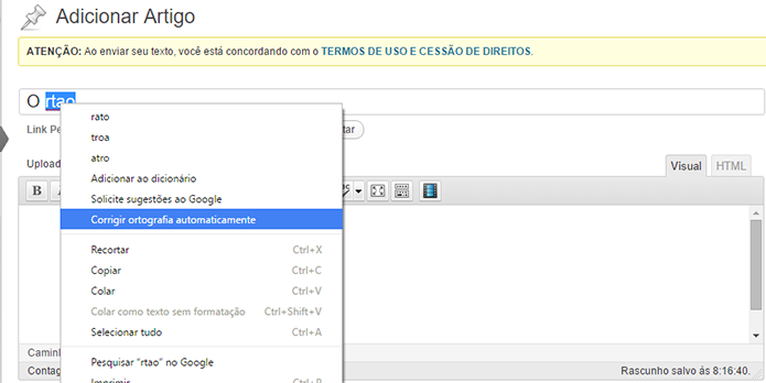 Chrome pode ter correções automáticas ativadas pelo usuário (Foto: Reprodução/Elson de Souza)