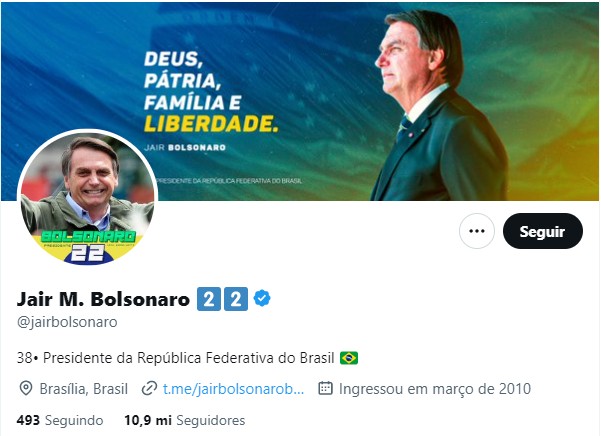 Somente no dia 13 de janeiro, Bolsonaro atualizou a descrição de seu perfil nas redes sociais para "38• Presidente da República Federativa do Brasil" — Foto: Twitter / Reprodução