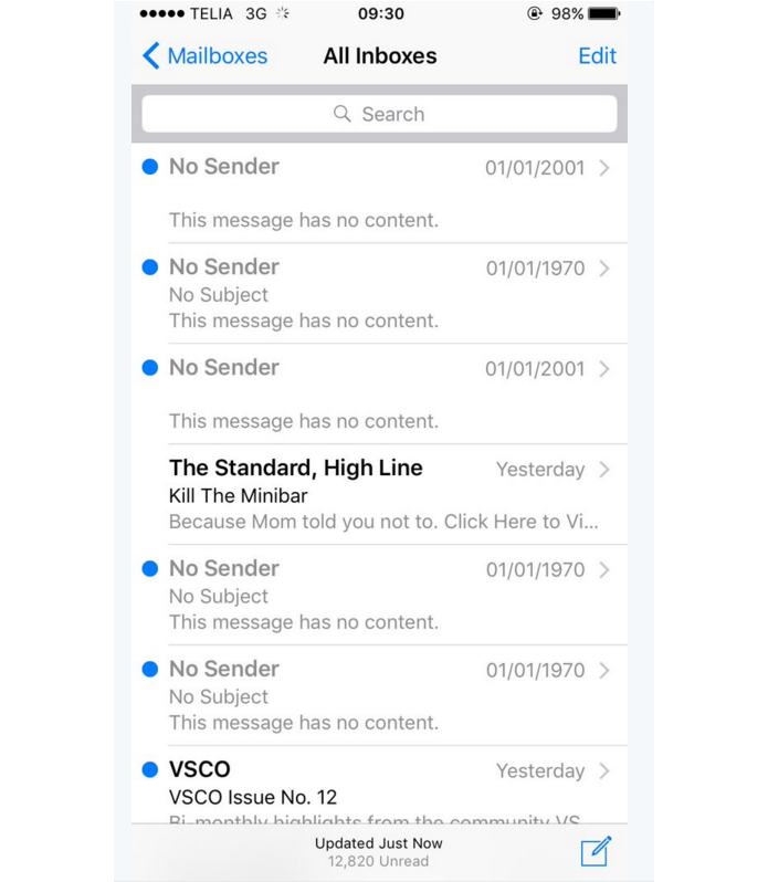 E-mail com data de 1970 está chegando a usuários do iOS (Foto: Reprodução/Twitter)