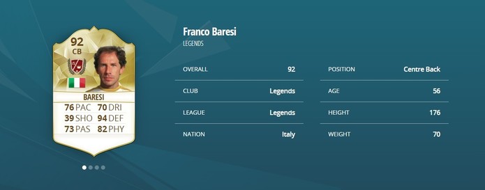 Carta de Baresi no Fifa 16; overall continuará o mesmo no 17 (Foto: Reprodução/EASports.com)