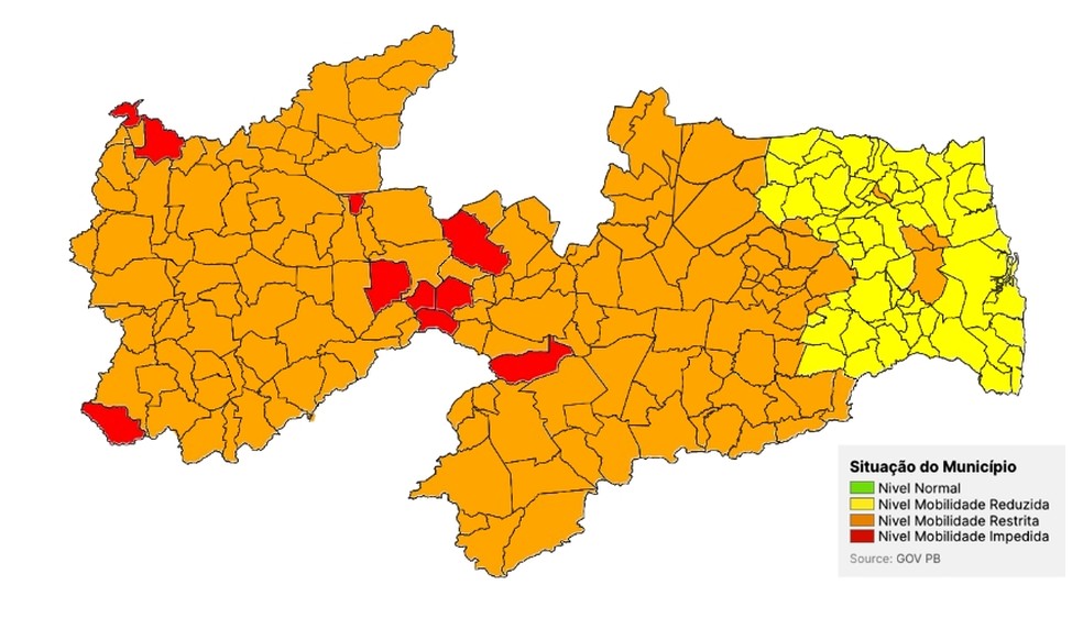 Número de cidades da Paraíba na bandeira laranja passa de 14 para 153 do Plano Novo Normal — Foto: Divulgação/SES
