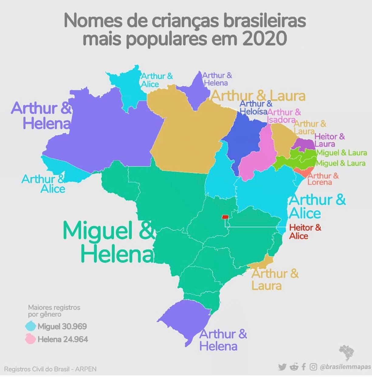 Mapa elaborado pelo Instagram @brasilemmapas (Foto: Reprodução no Instagram)
