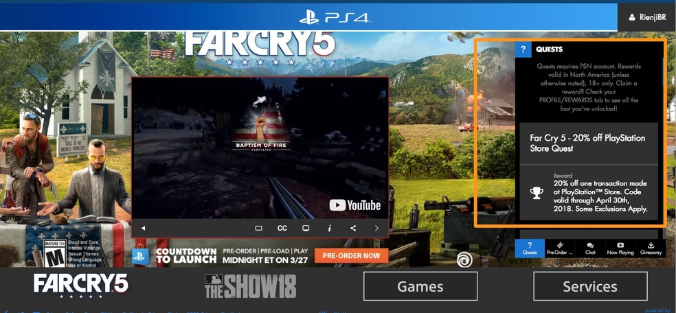 PlayStation Store: clique em "20% off PlayStation Store Quest" (Foto: Reprodução/Felipe Vinha)