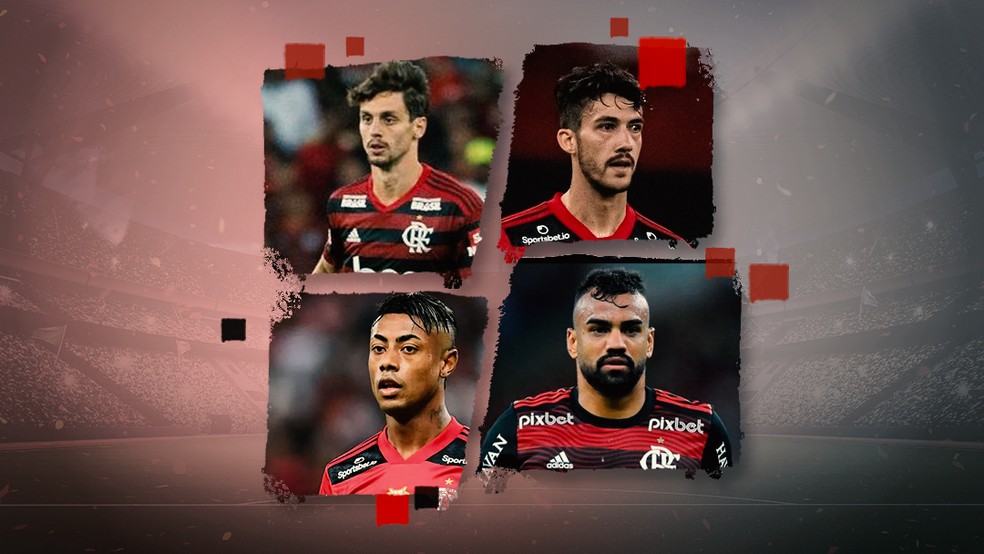 Rodrigo Caio, Gustavo Henrique, Bruno Henrique e Fabrício Bruno estiveram entre lesionados — Foto: Infoesporte