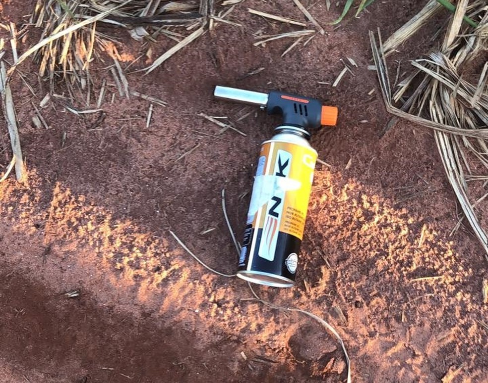Maçarico foi encontrado próximo à área onde o avião pegou fogo — Foto: Paula Sieplin/TV Fronteira