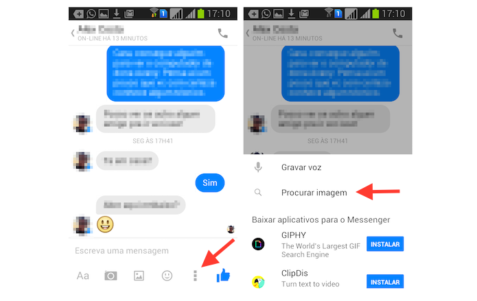 Acessando a ferramenta de busca de imagens na internet pelo Facebook Messenger para Android (Foto: Reprodução/Marvin Costa)
