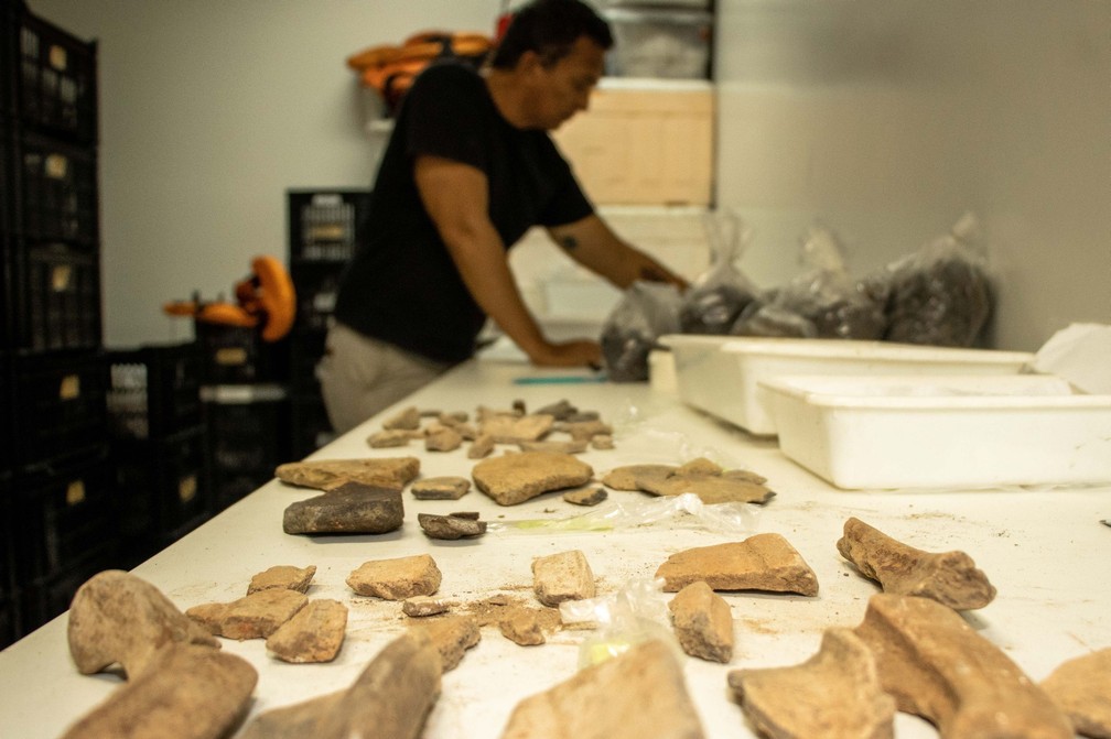 Fragmentos cerÃ¢micos coletados da tradiÃ§Ã£o PocÃ³, que podem datar 3 mil anos â Foto: Bernardo Oliveira/Instituto MamirauÃ¡