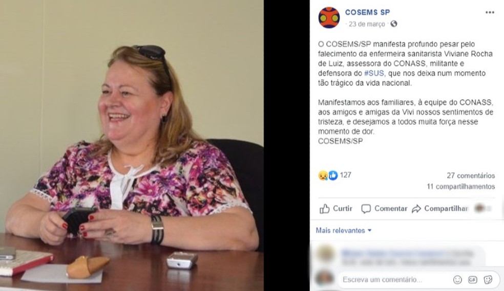 Viviane Rocha de Luiz foi a primeira vítima do coronavírus no DF — Foto: Facebook/Reprodução
