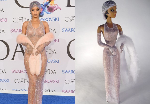 Rihanna ganhou boneca inspirada em famoso look (Foto: Getty Images e Divulgação)