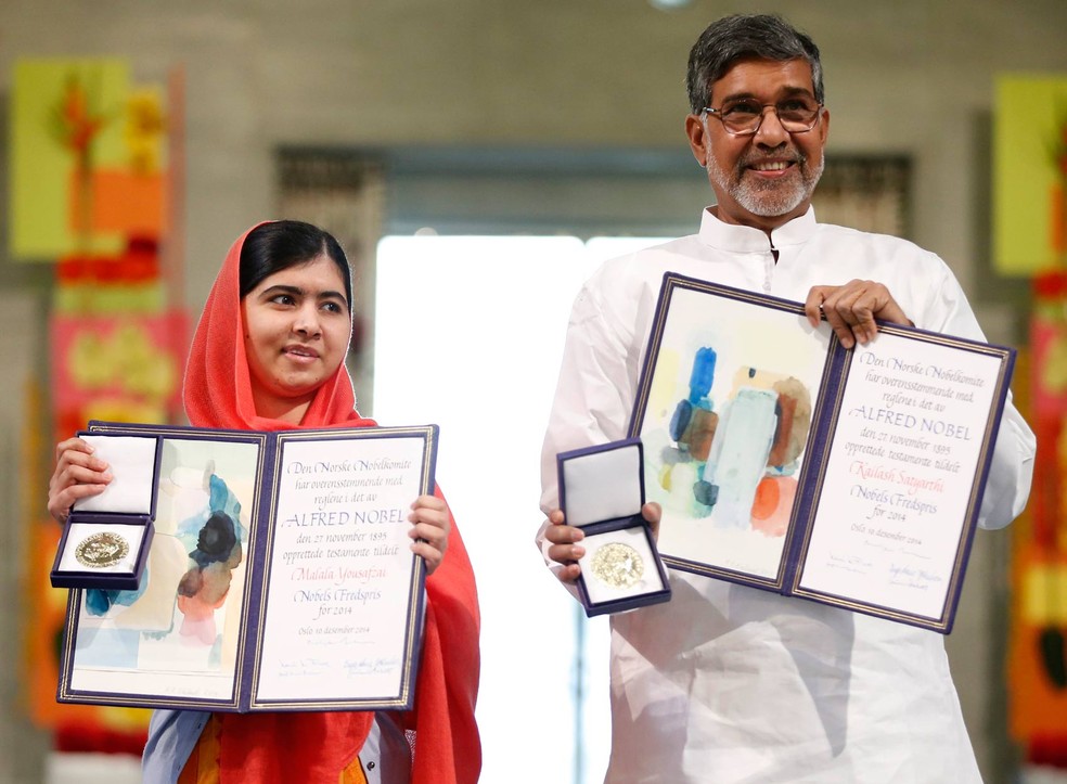 Indiano Kailash Satyarthi dividiu com paquistanesa Malala Yousafzay o Nobel da Paz de 2014 (Foto: Cornelius Poppe, NTB Scanpix/AP)