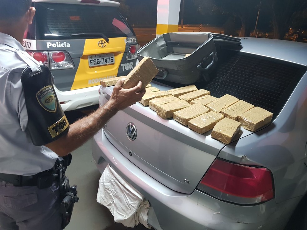 Foram apreendidos 21 tijolos de maconha em Assis (Foto: Polícia Rodoviária / Divulgação )