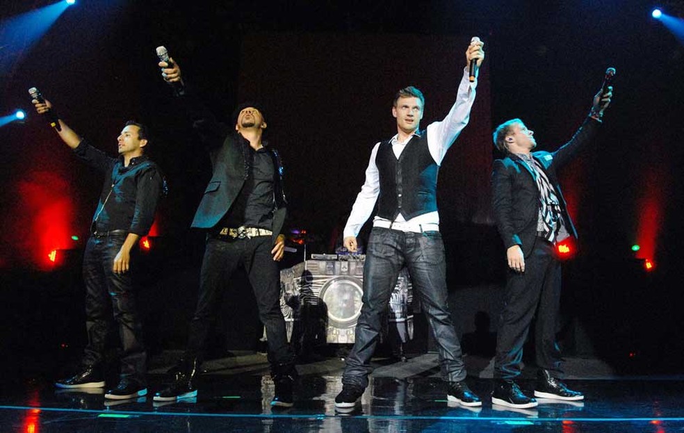 Os Backstreet Boys em show no Brasil (Foto: Alexandre DurÃ£o / G1)