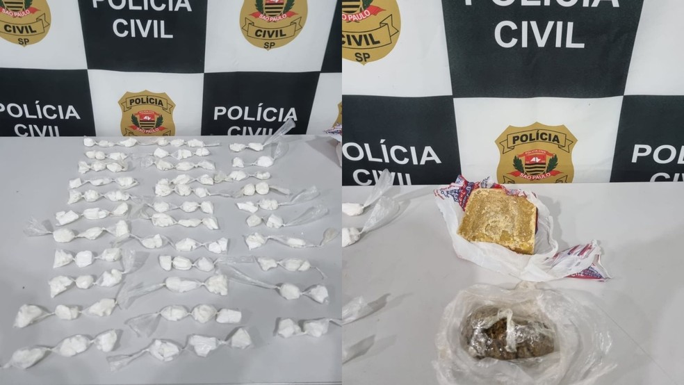 Homem é preso por tráfico de drogas com 88 porções de cocaína e outras drogas em Jaú — Foto: Polícia Civil /Divulgação