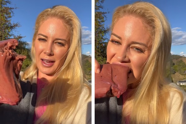 Heidi Montag mostra o pedação de fígado cru antes de comer (Foto: Reprodução/Instagram)