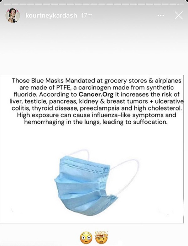 Post polêmico de Kourtney Kardashian sobre uso de máscaras durante a pandemia de Covid-19 (Foto: Instagram)