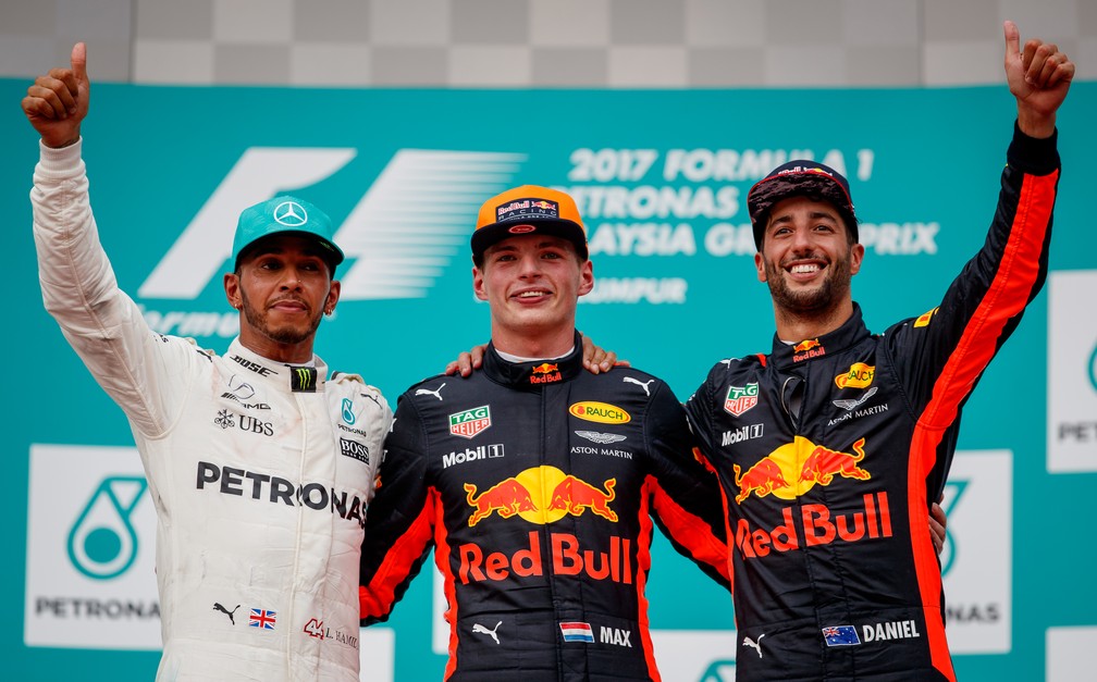 O pódio do GP da Malásia de 2017 (Foto: Getty Images)