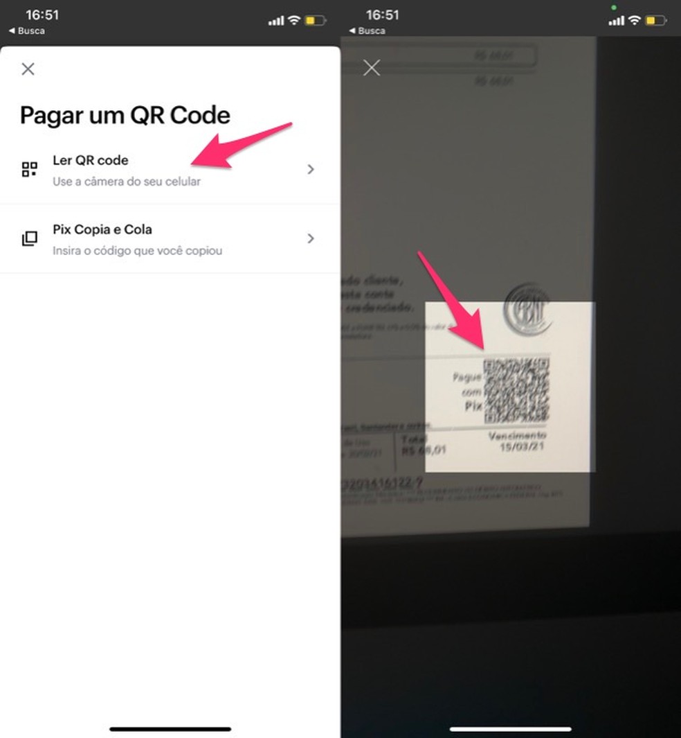 Para pagar conta no Pix, é preciso ler um QR Code do boleto — Foto: Reprodução/Marvin Costa