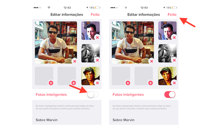 Ativação do recurso fotos inteligentes do Tinder (Foto: Reprodução/Marvin Costa)