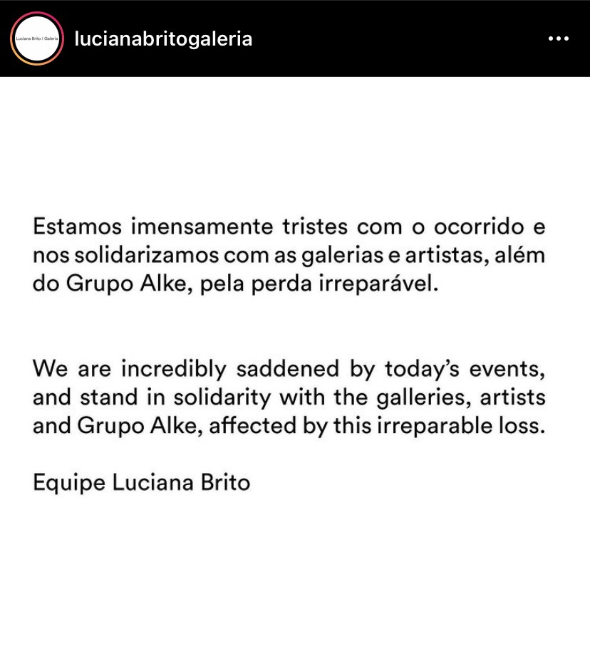 Galerias de São Paulo manifestam sua solidariedade após incêndio (Foto: Reprodução / Instagram)