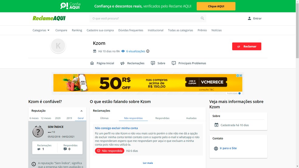 Kzom é confiável? Confira a reputação no Reclame Aqui  — Foto: Reprodução/Raphael Caetano