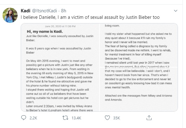 Kadi acusa Justin Bieber de estupro (Foto: Reprodução / Instagram)