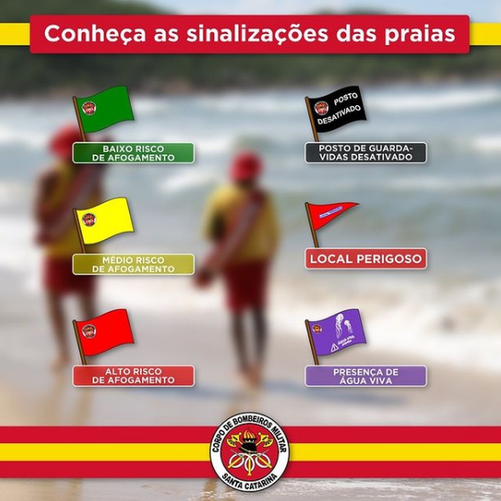 Gráfico mostra significado das bandeiras colocadas nas praias em SC — Foto: CBM/Divulgação