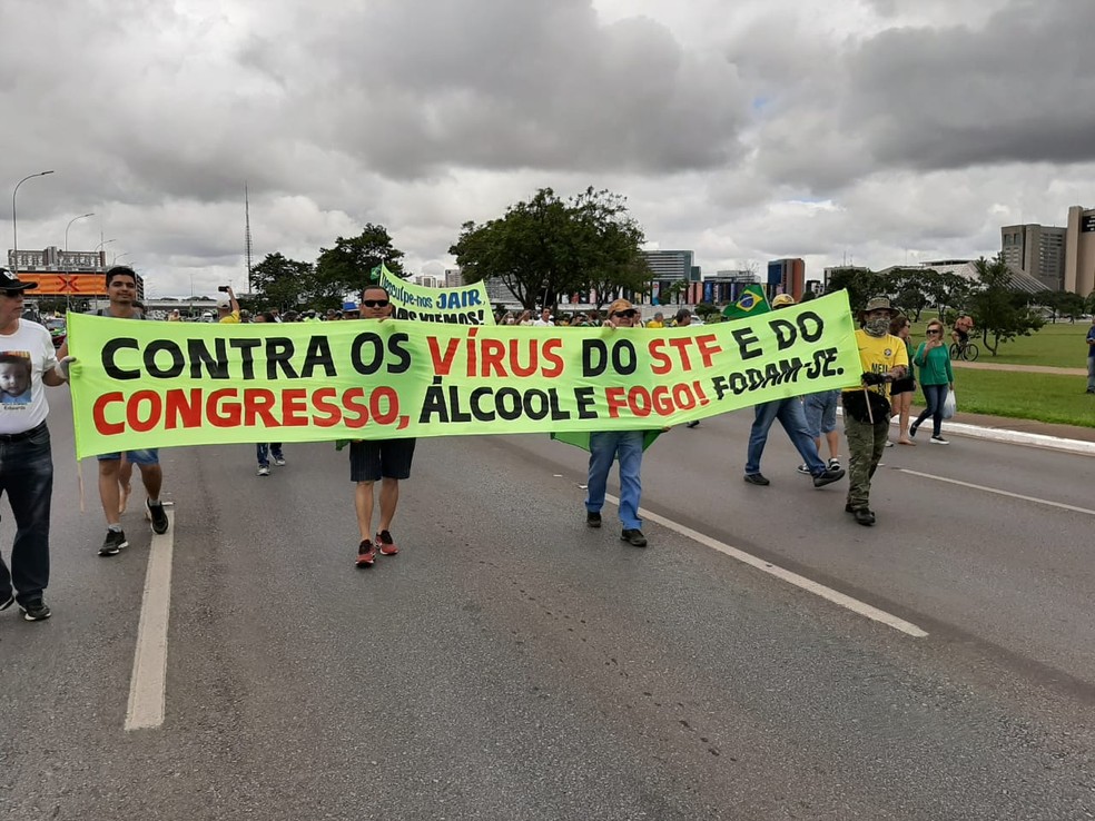 Manifestantes protestam contra STF e Congresso em Brasília — Foto: Luiz Barbieri/G1