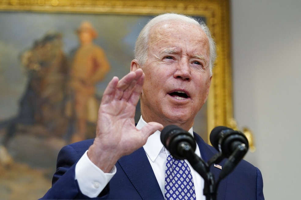 Presidente Joe Biden, dos EUA, em pronunciamento na Casa Branca em 24 de agosto de 2021 — Foto: Susan Walsh/AP