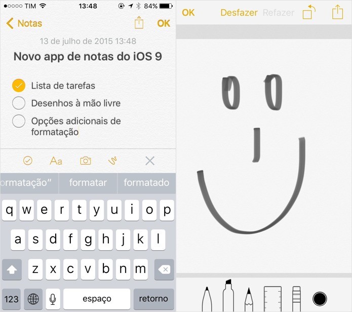 Novo app de notas do iOS 9 (Foto: Reprodução/Helito Bijora) 